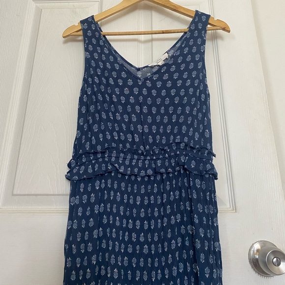 LUCKY BRAND Long Sleeveless Blue Floral Tiered Summer Praire Maxi Dress Ruffles - Picture 3 of 8